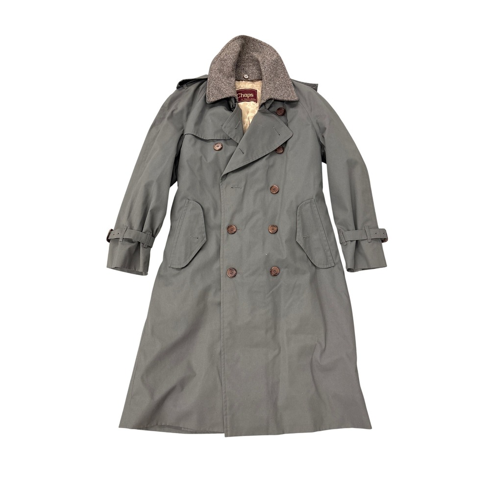 Chaps Ralph Lauren Mens Gray Trench Coat Double Breasted Removable Liner 42R